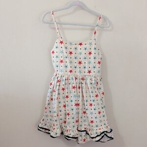 Girl August White Star Print Sundress with Red and Blue Stars Ruffle Hem Size 8